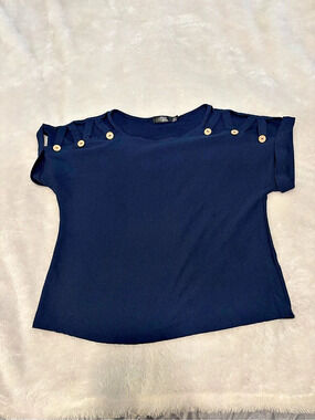 CURE. Short Sleeve Snap Shoulder Top in Blue Size Medium Like New